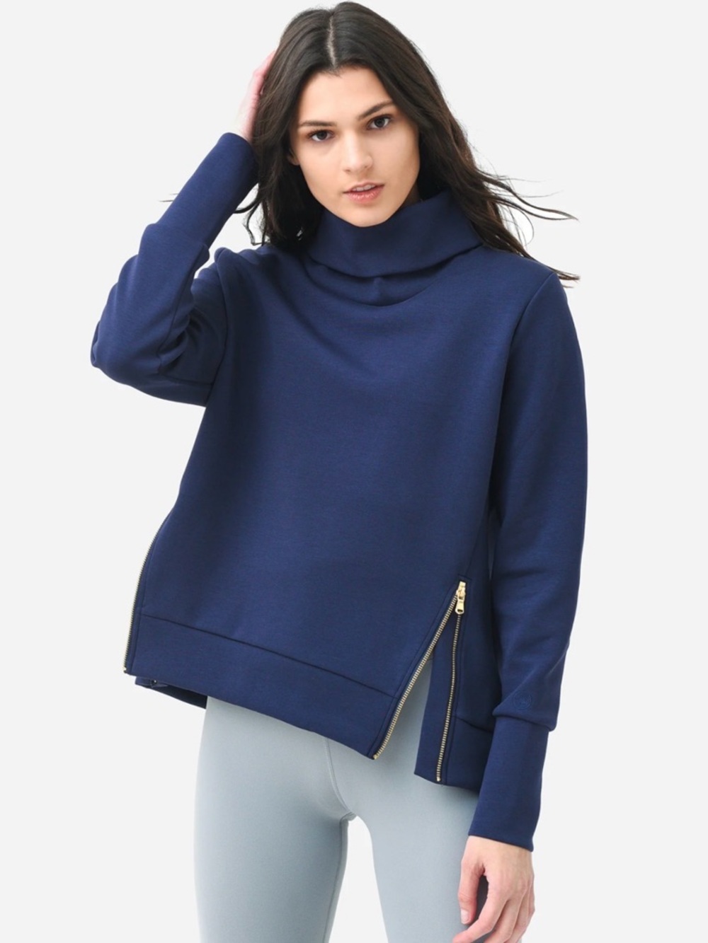 Addison Bay Navy Funnel Neck Pullover with Side Zipper